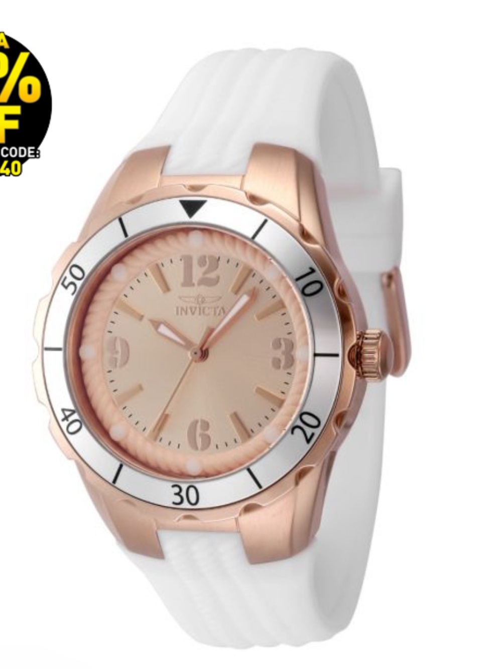 Invicta Rose Gold Dial Watch with White Strap